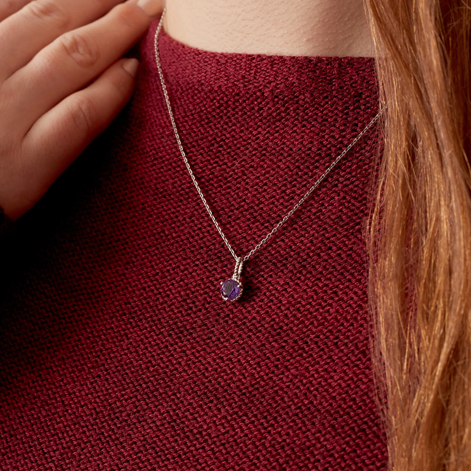 Round Gemstone Cable Style Pendant in 925 Sterling Silver - Image 3