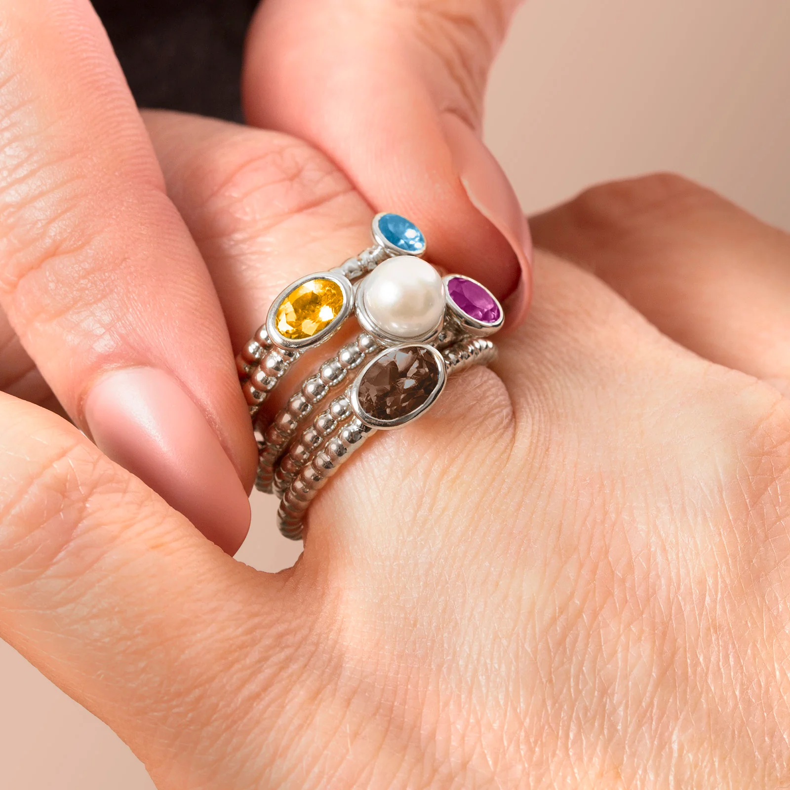 5.0 mm Round Gemstone Stackable Beaded Ring in 14kt White Gold - Image 4