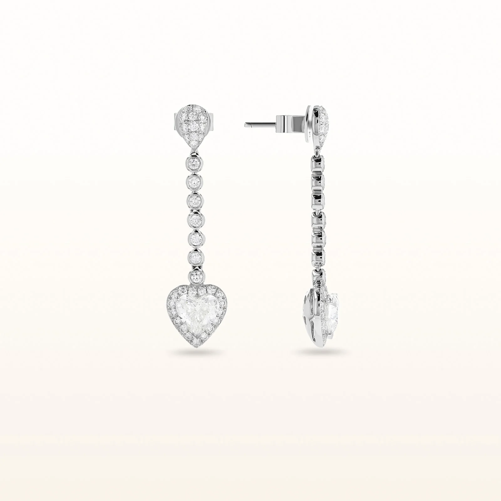 Signature Heart Shaped Diamond Dangle Earrings in 18kt White Gold