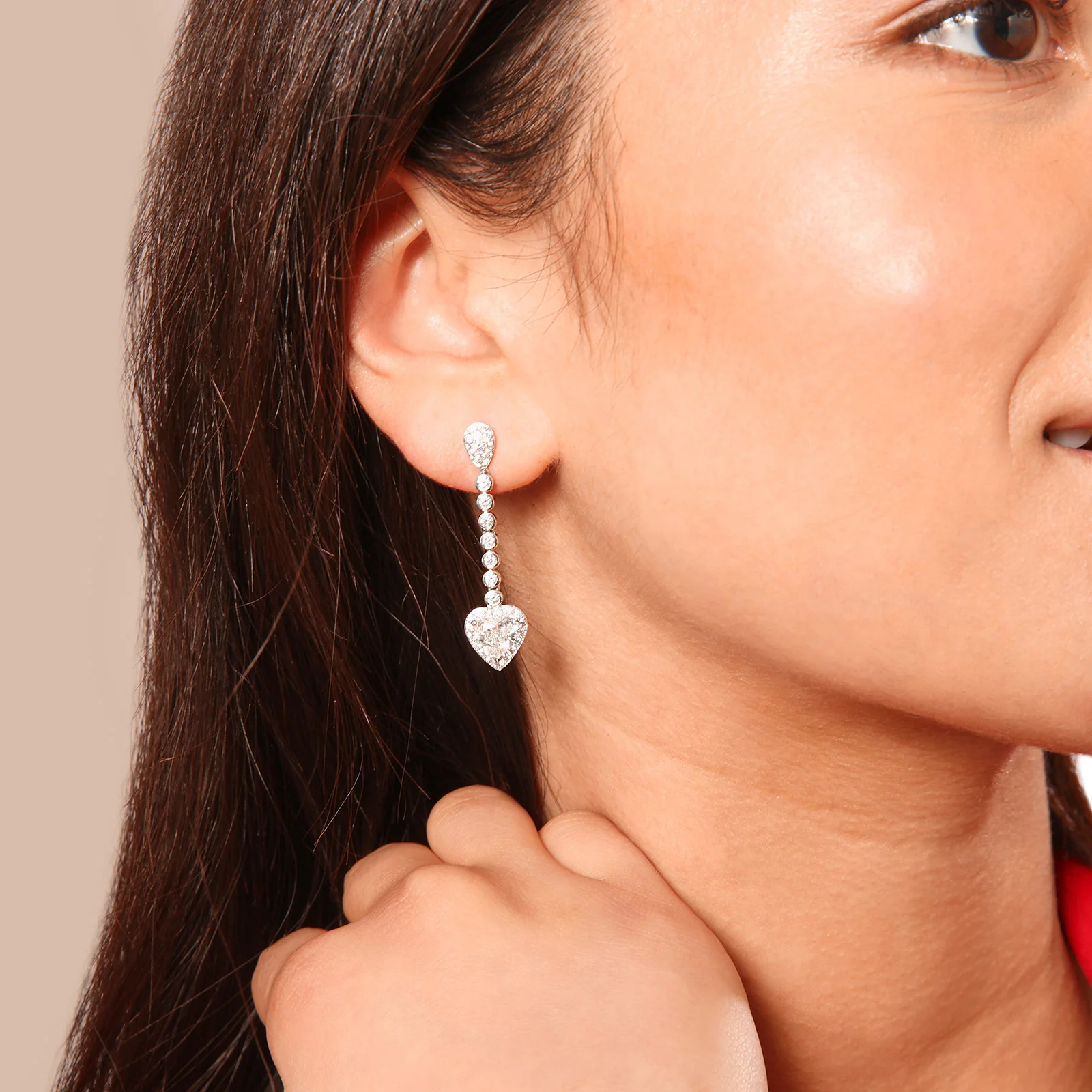 Signature Heart Shaped Diamond Dangle Earrings in 18kt White Gold - Image 4