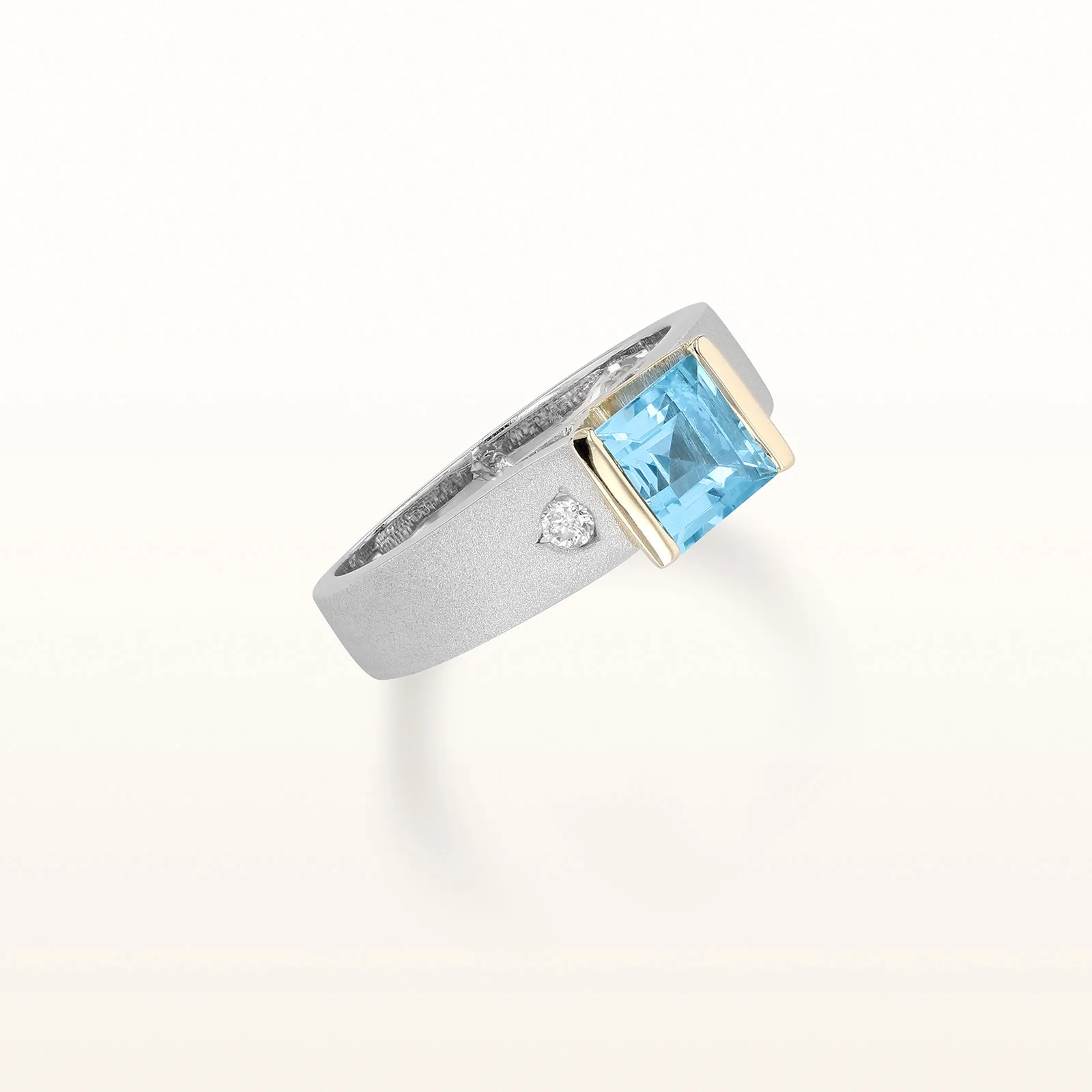 Square Blue Topaz and Diamond Ring in 14kt White and Yellow Gold - Image 2