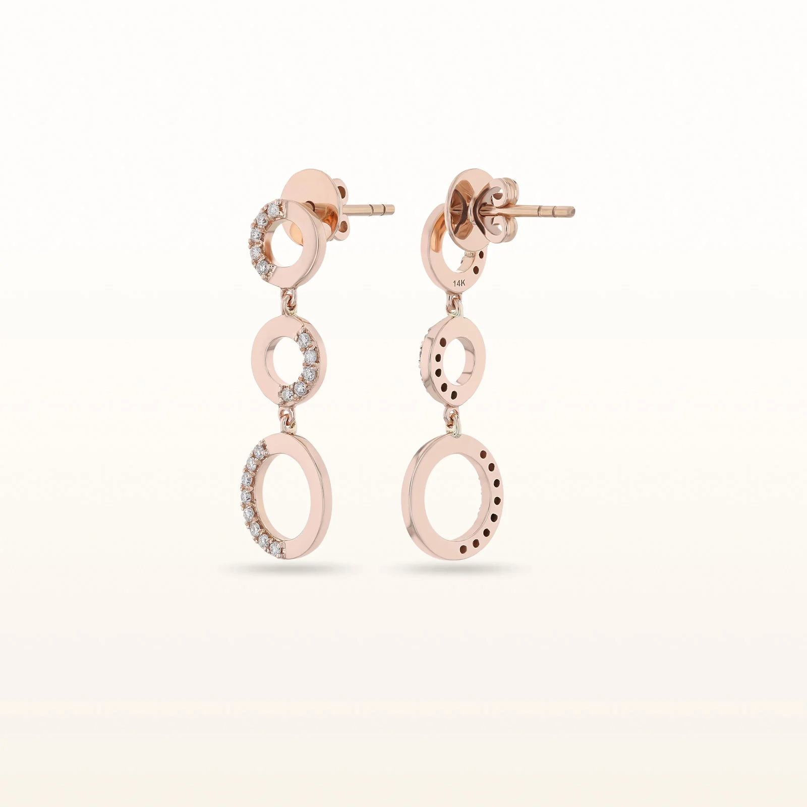 Three Circle Diamond Dangle Earrings in 14kt Rose Gold - Image 2