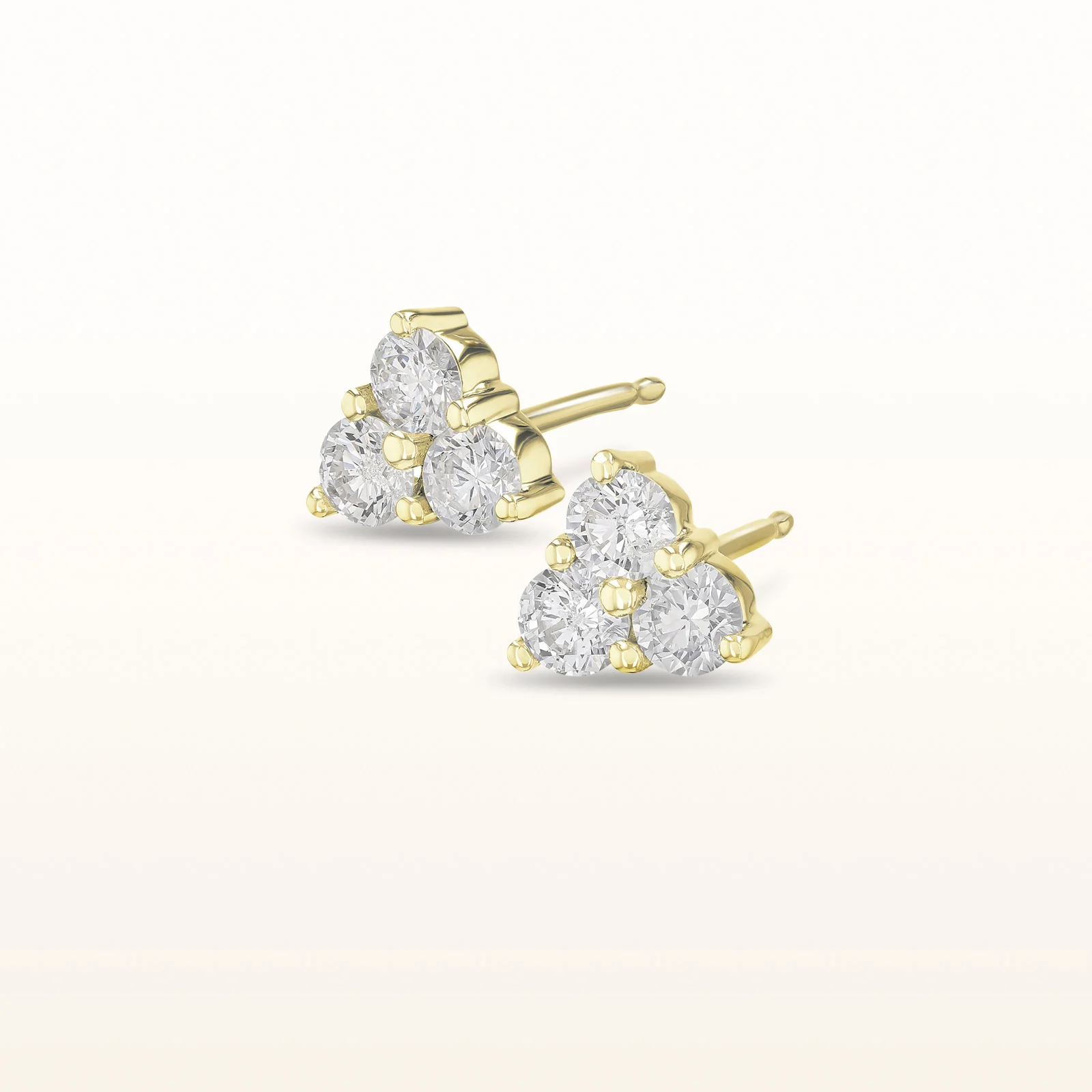 Three Stone Diamond Cluster Earrings in 14kt Yellow Gold - Image 7