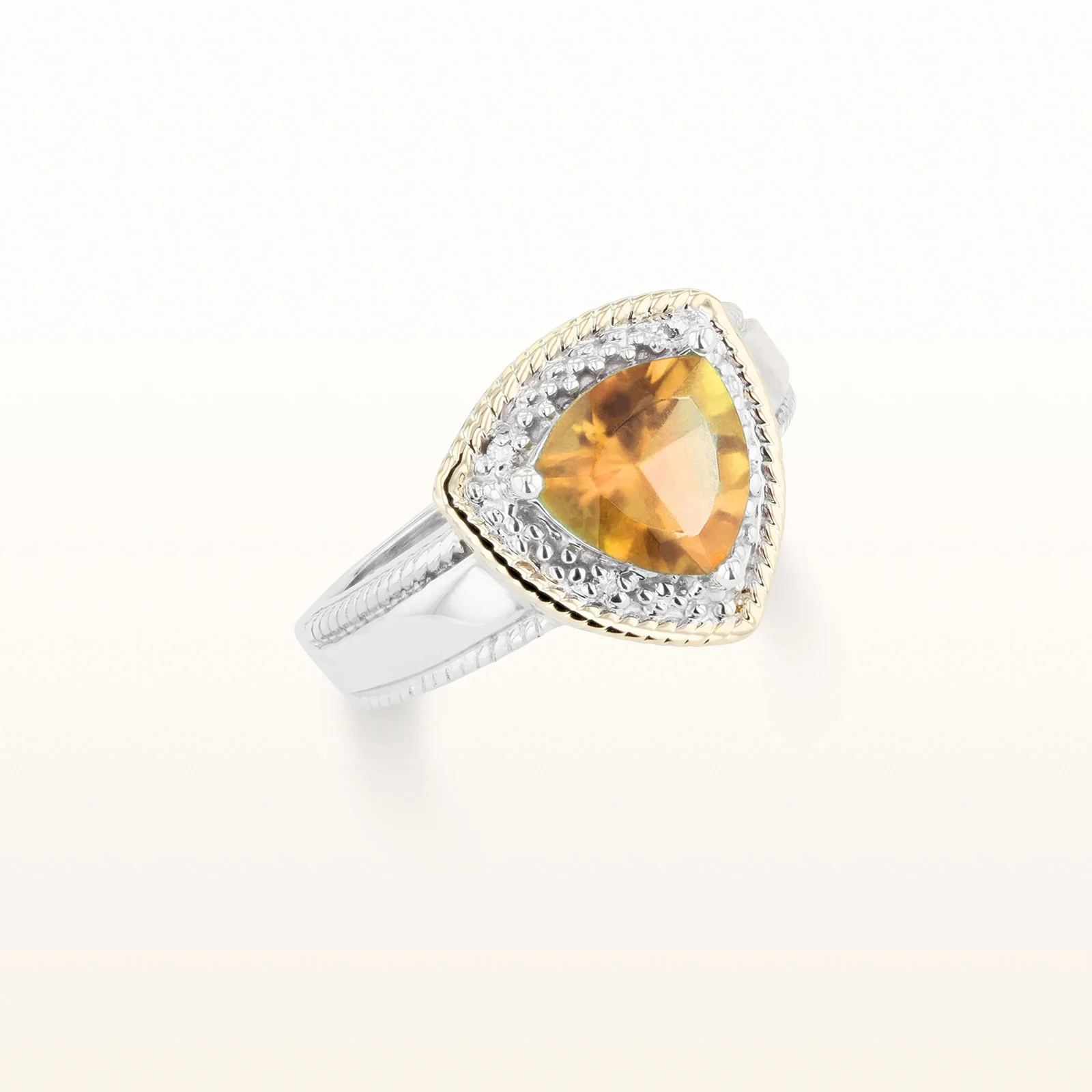 Trillion Cut Gemstone and Diamond Ring in Sterling Silver and 14K Yellow Gold - Image 2