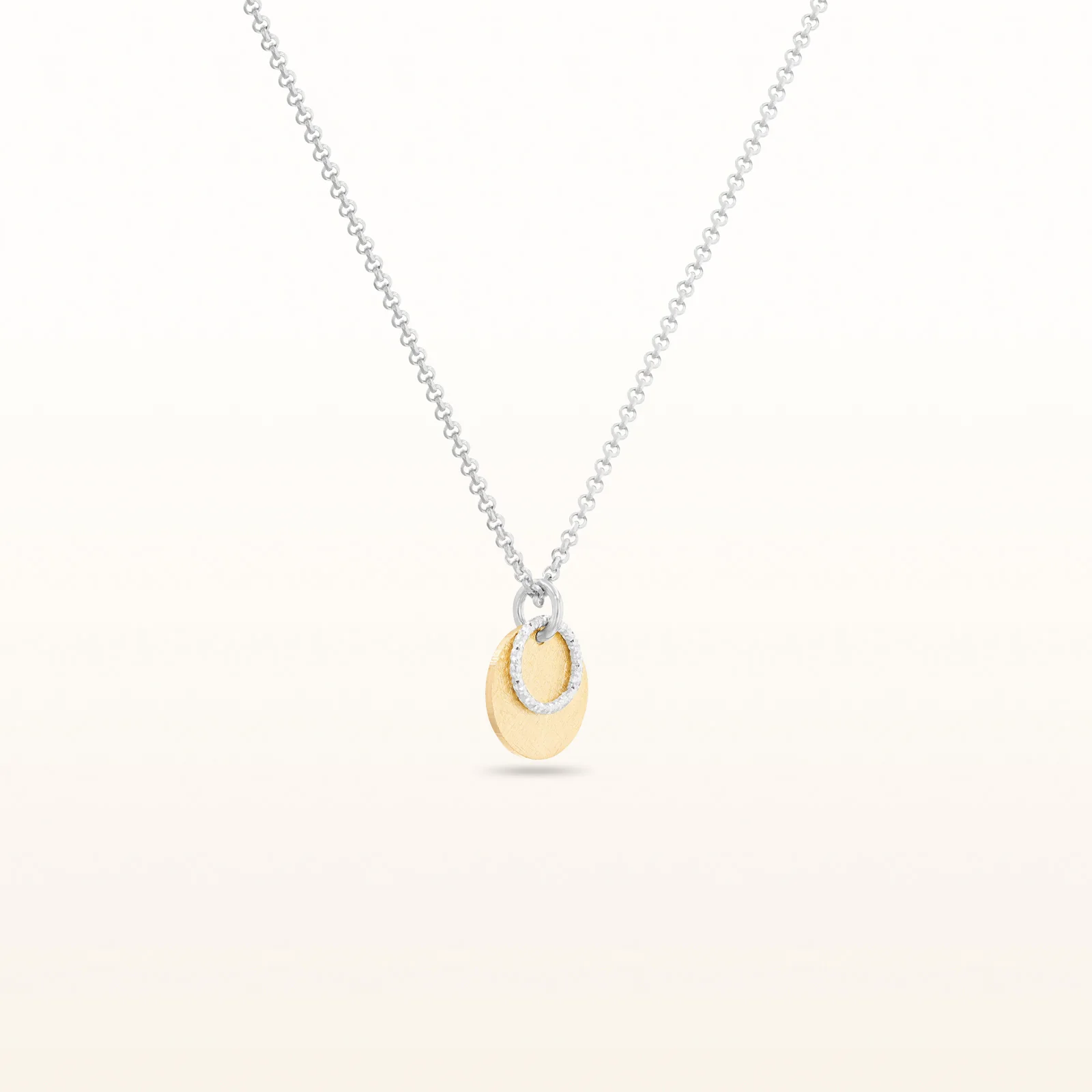 Two-Tone 925 Sterling Silver Brushed Disc and Circle Link Petite Pendant - Image 2