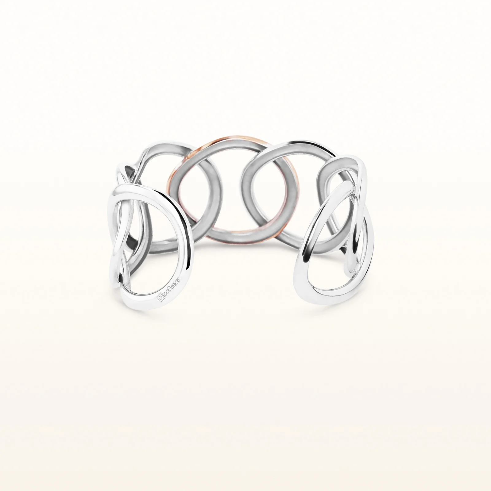 Two-Tone 925 Sterling Silver Circle Cuff Bracelet - Image 3