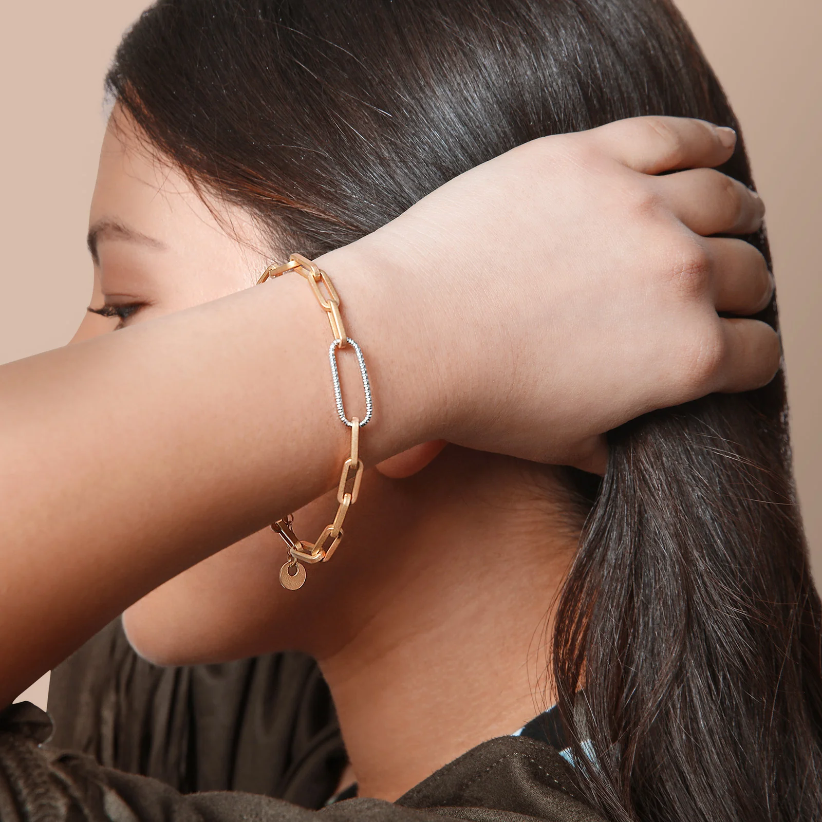 Two-Tone 925 Sterling Silver Paperclip Bracelet - Image 5