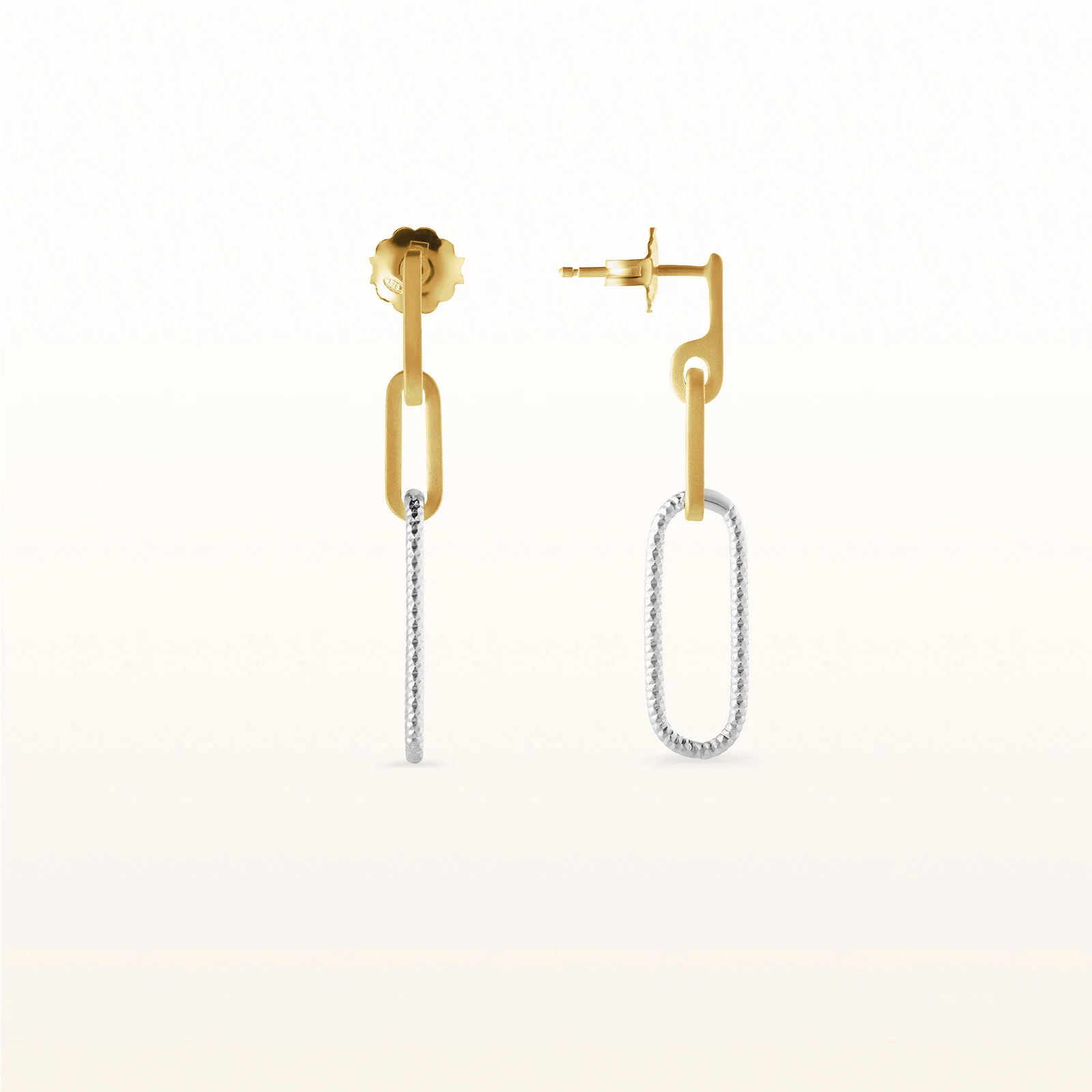 Two-Tone 925 Sterling Silver Paperclip Drop Earrings