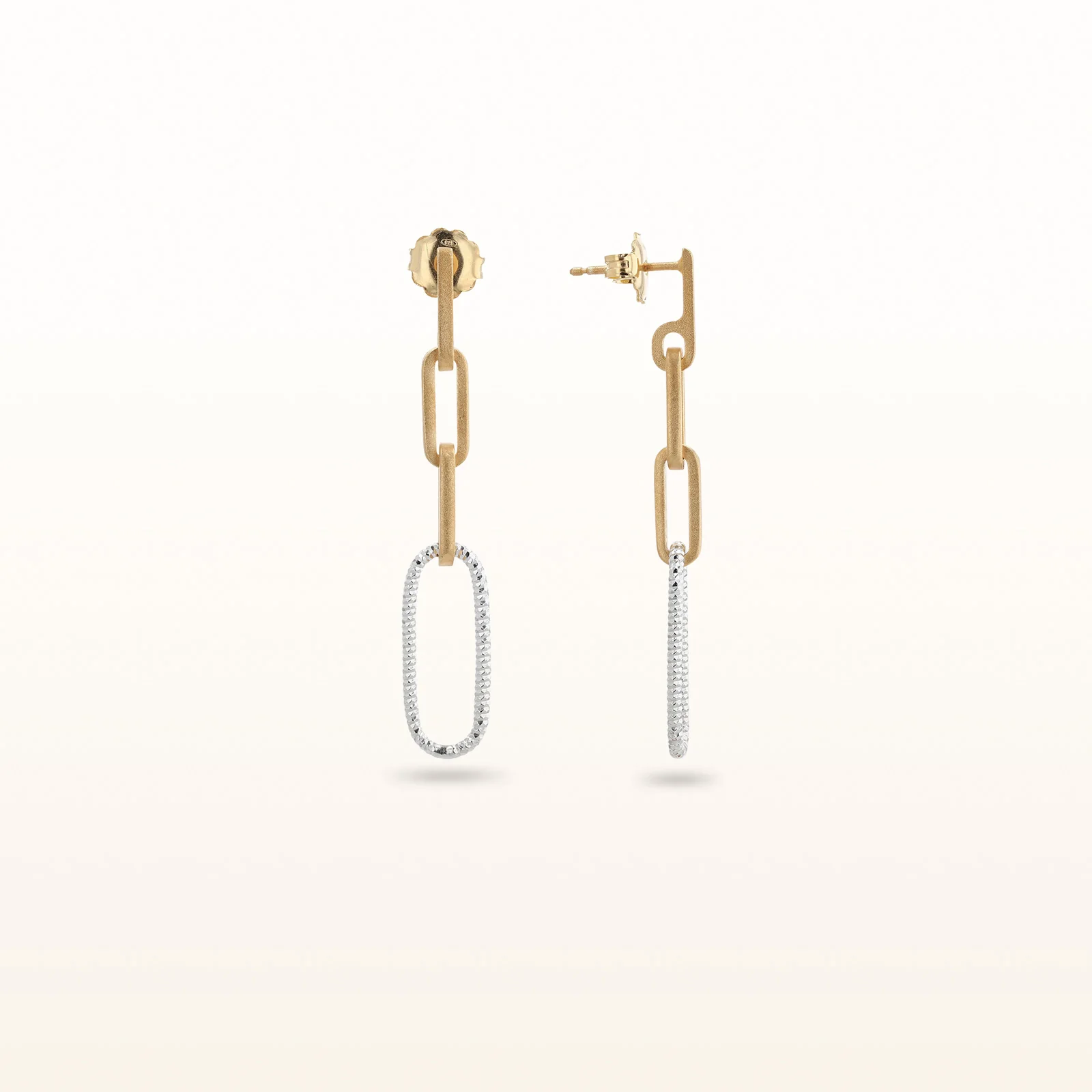 Two-Tone 925 Sterling Silver Paperclip Drop Earrings