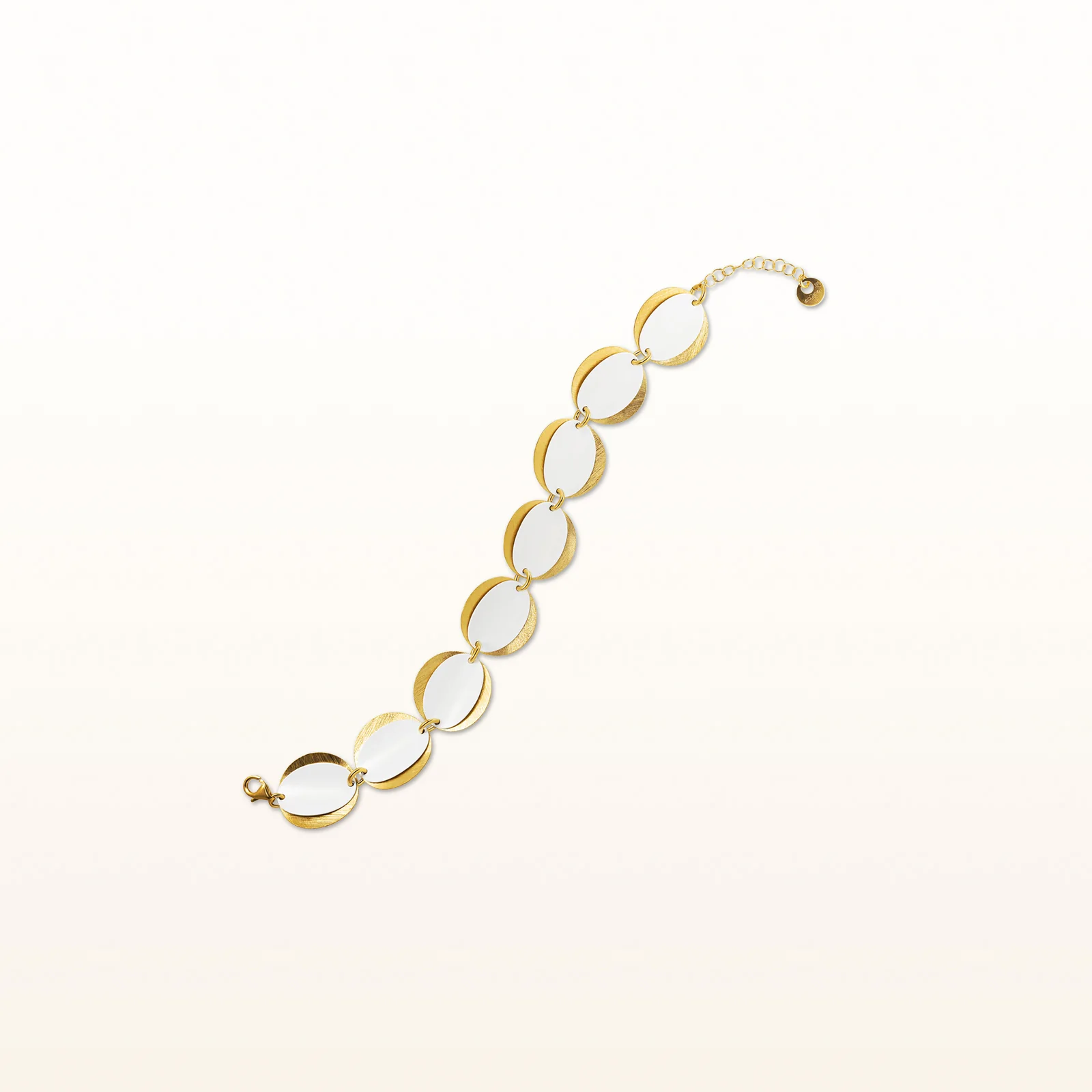 White Enamel and Yellow Gold Plated 925 Sterling Silver Double Layer Concave Disc Bracelet - Image 3