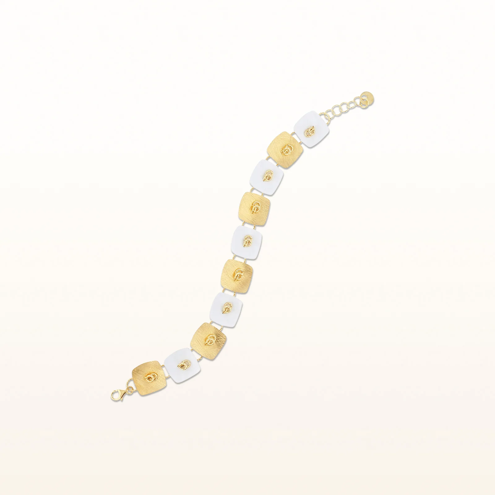 Yellow Gold Plated 925 Sterling Silver Alternating Square Bracelet - Image 3