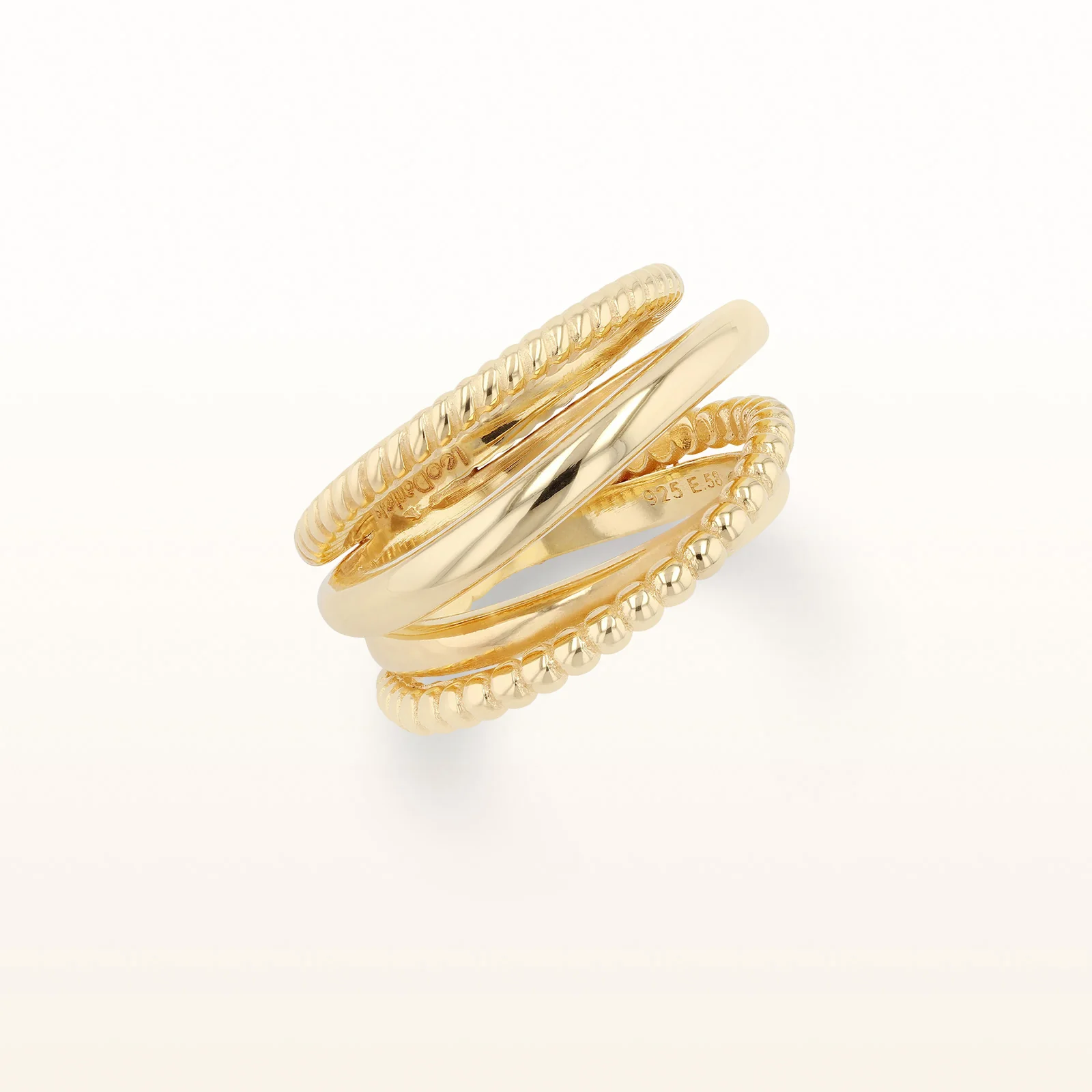 Yellow Gold Plated 925 Sterling Silver Cable-Style Crossover Ring - Image 2
