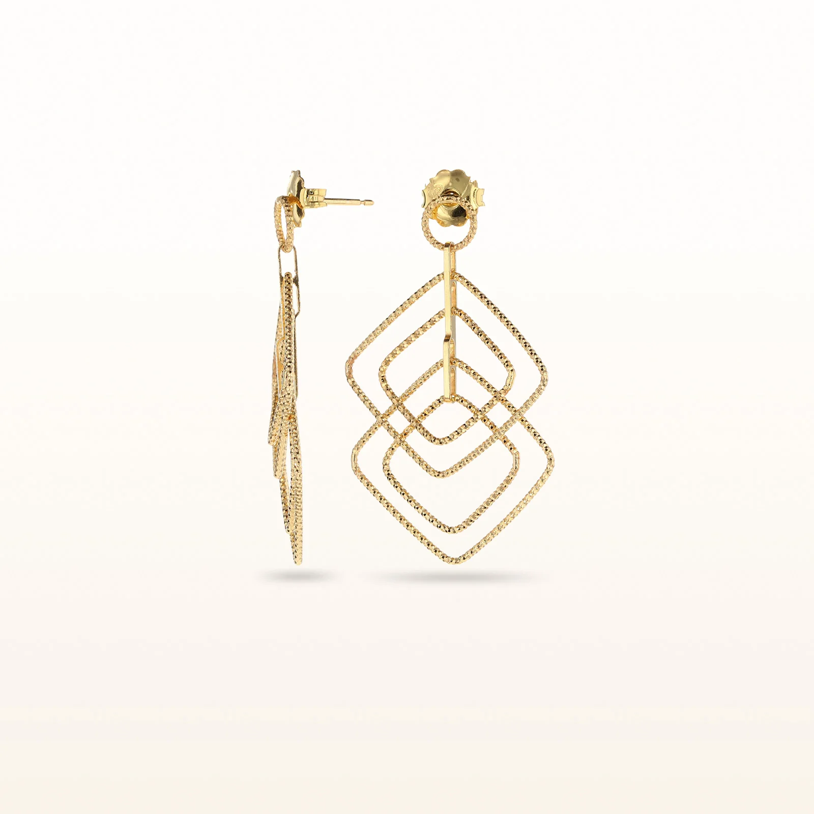 Yellow Gold Plated 925 Sterling Silver Cascading Square Earrings - Image 3
