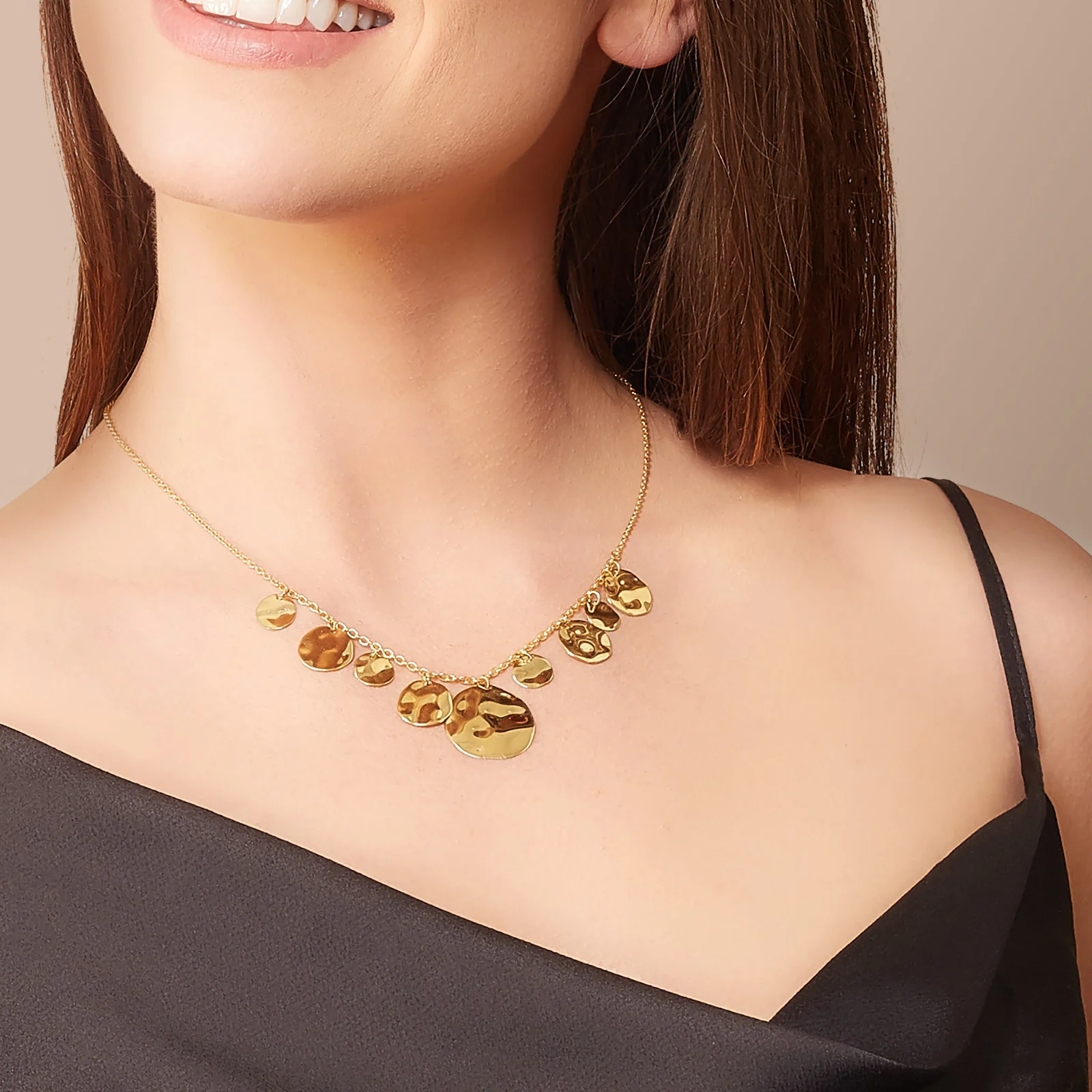 Yellow Gold Plated 925 Sterling Silver Hammered Disc Necklace - Image 4