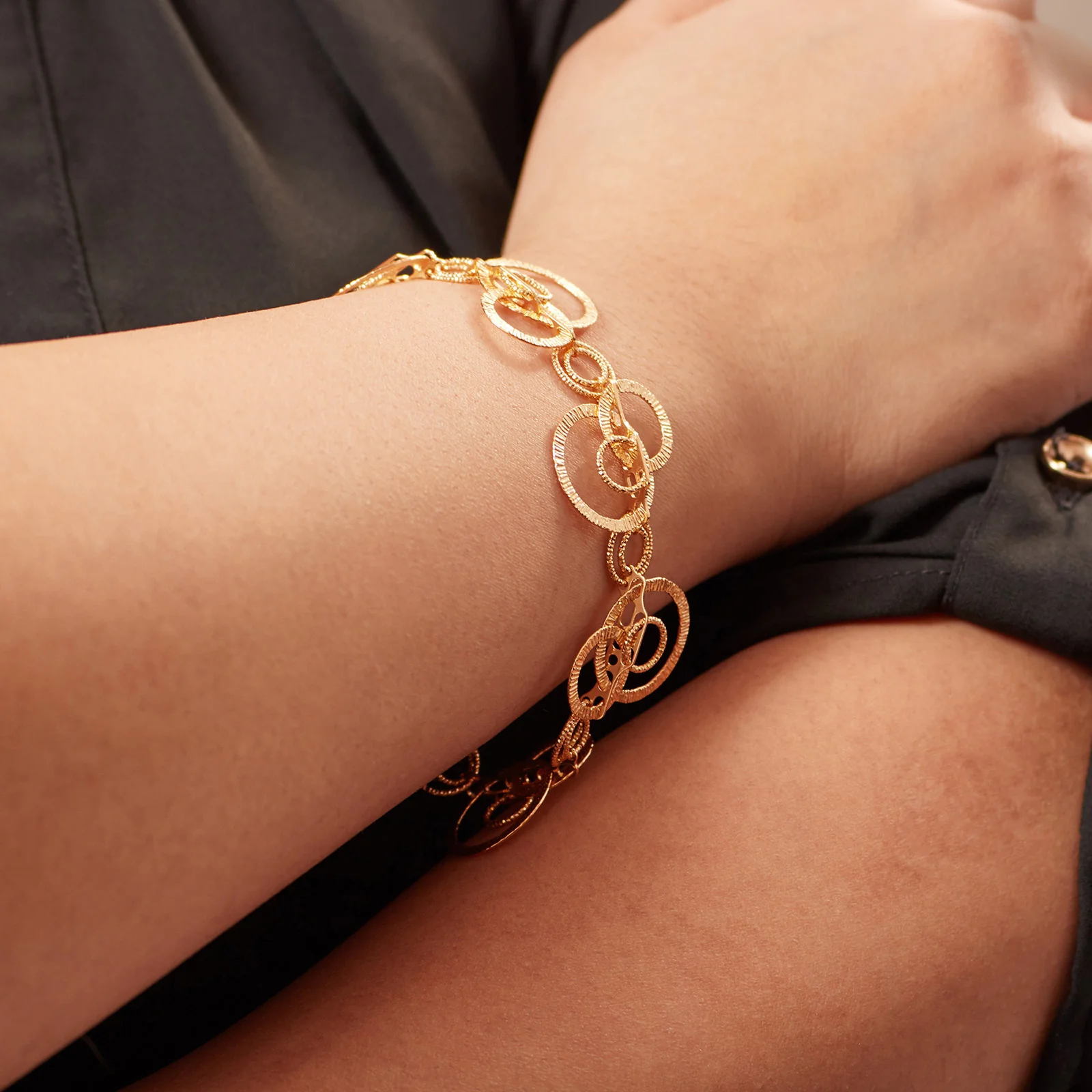 Yellow Gold Plated 925 Sterling Silver Multi-Size Circle Bracelet - Image 5