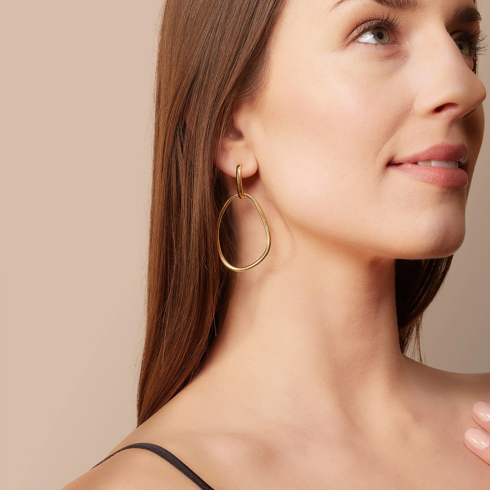 Yellow Gold Plated 925 Sterling Silver Stylized Oval Drop Earrings - Image 4