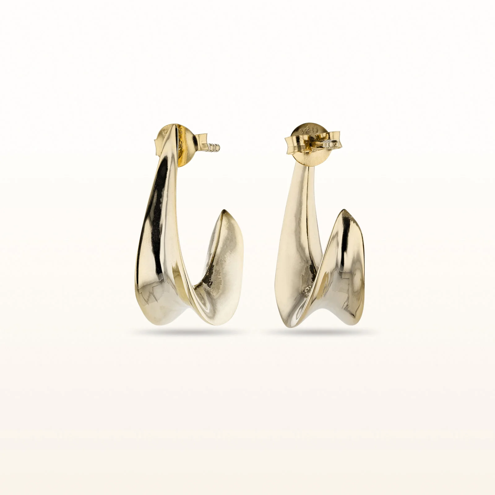 Yellow Gold Plated 925 Sterling Silver Tapered Concave "J" Hoops - Image 2