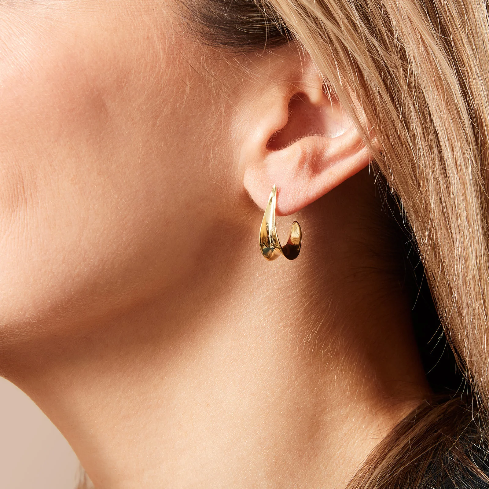 Yellow Gold Plated 925 Sterling Silver Tapered Concave "J" Hoops - Image 4