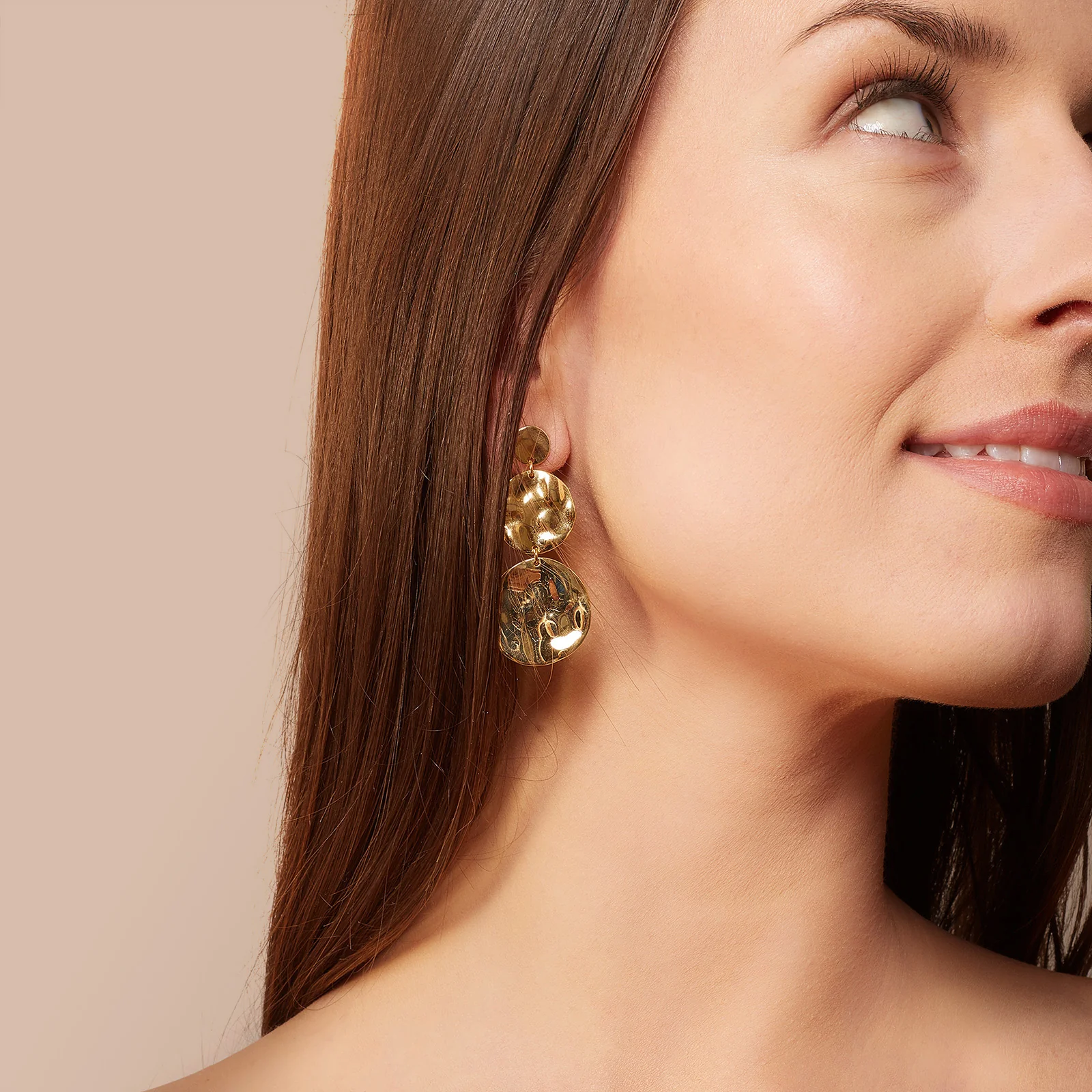 Yellow Gold Plated 925 Sterling Silver Three Graduated Disc Drop Earrings - Image 4