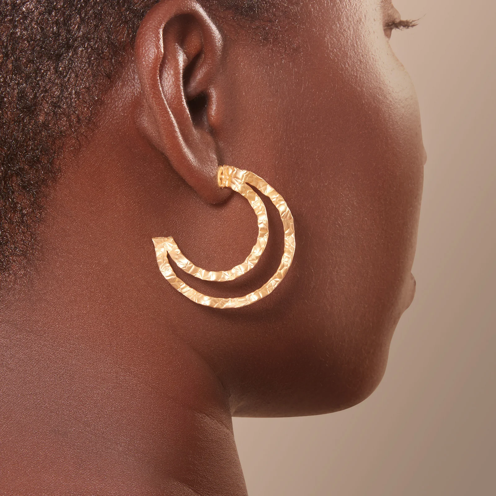 Yellow Gold Plated 925 Sterling Silver Wavy Lunar Style Earrings - Image 6